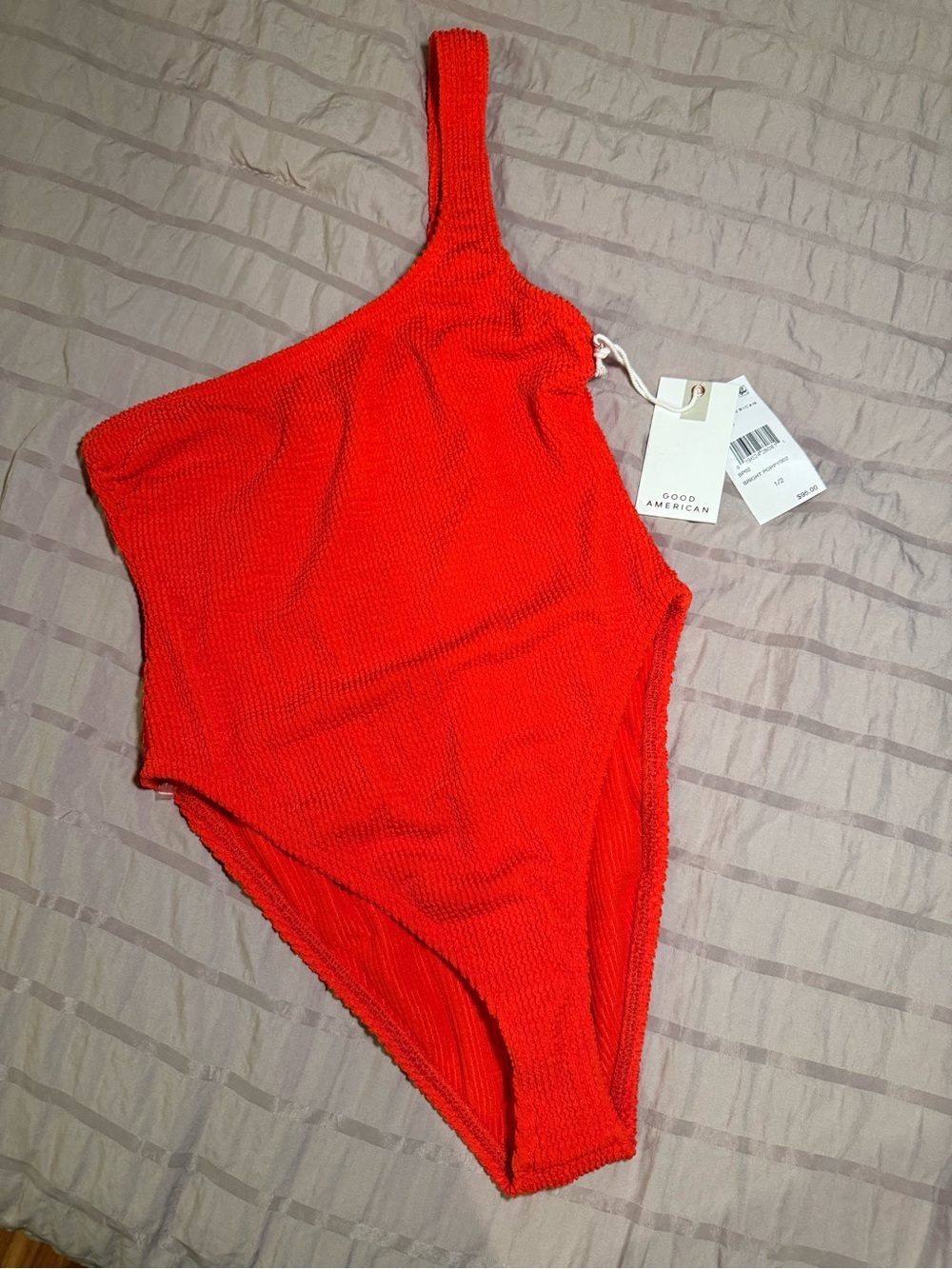 Good American Bright Red Textured One-Shoulder Swimsuit
